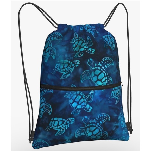 Sea Turtle Drawstring Backpack Gym Sack Bag 18"x15" Blue Ocean Print Travel - Picture 1 of 7